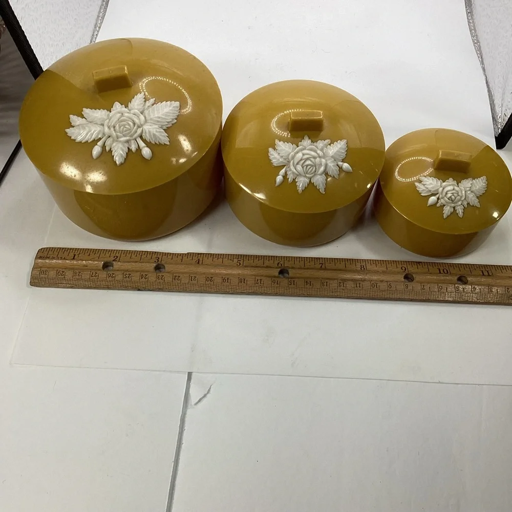 Schwarz Brothers 1970s vanity powder holders gold
